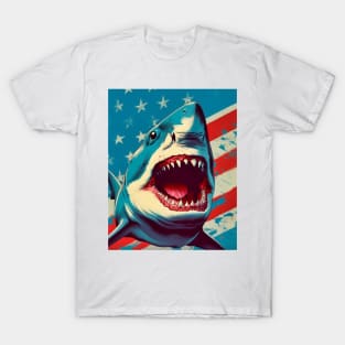 American Flag Patriotism and Freedom Great White Shark T-Shirt